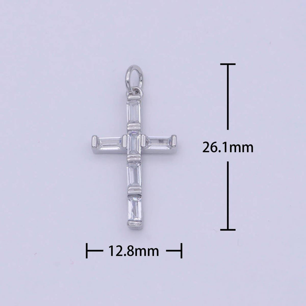 Dainty Silver Cross Charm Baguette CZ Cross charm for Bracelet Earring Necklace W-179