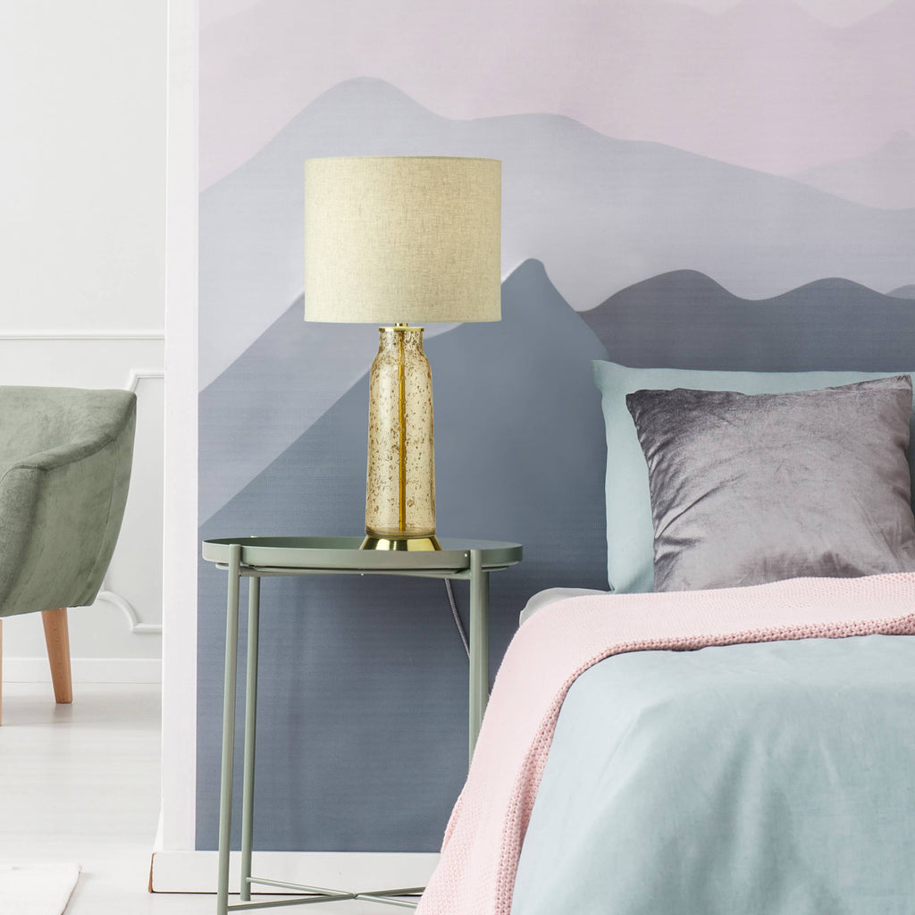 Amber Glass and Metal Table Lamp