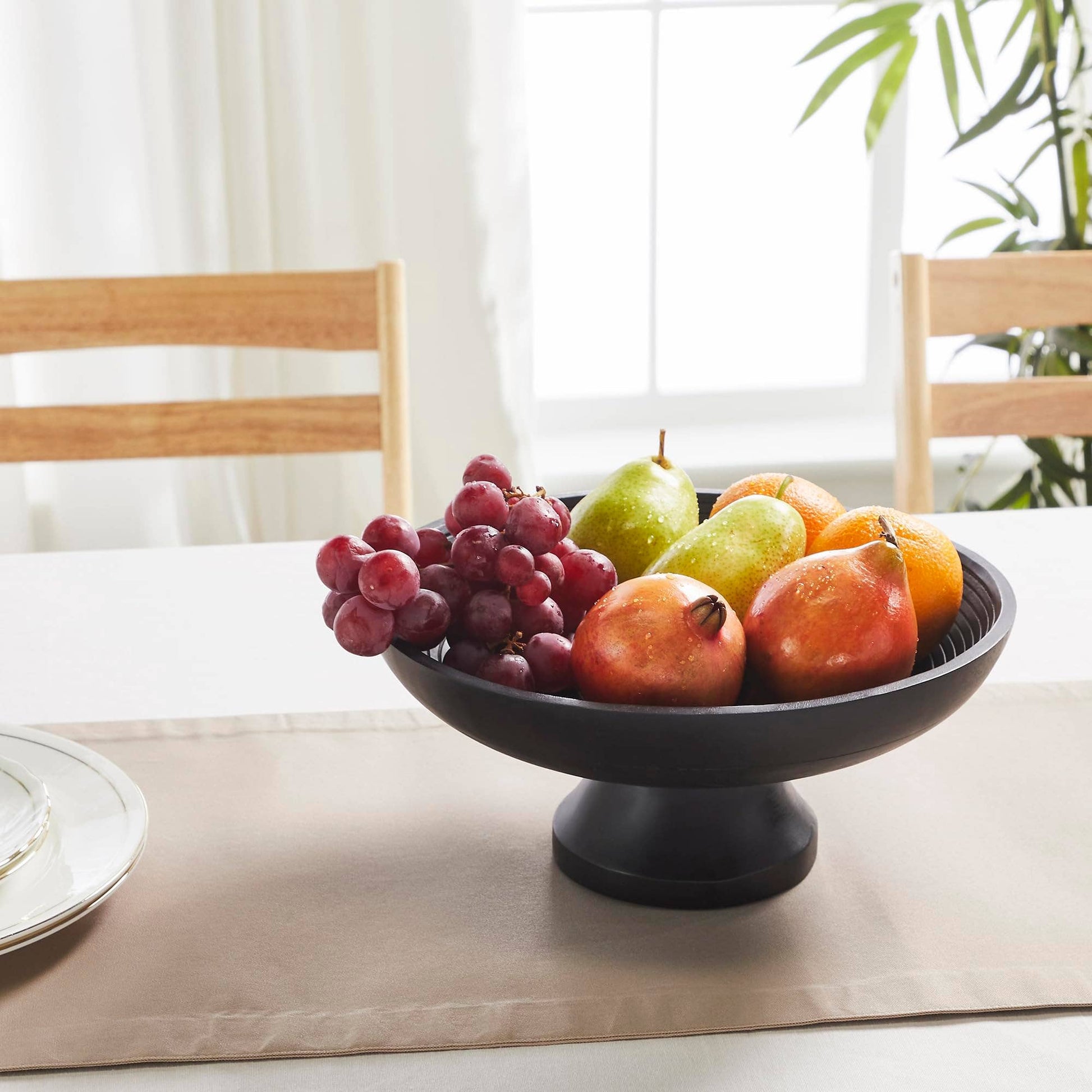 Ribbed Black Wooden Bowl