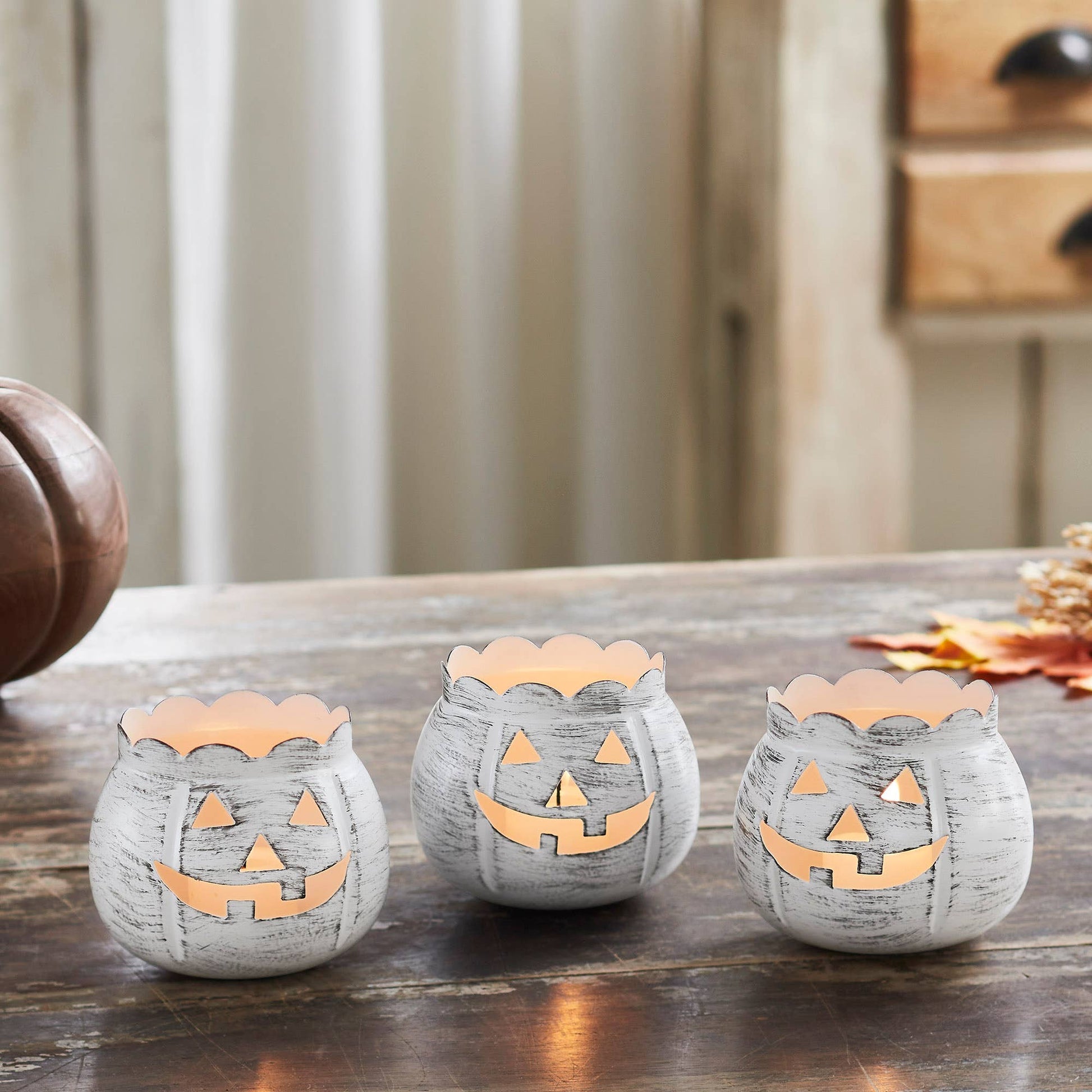 Jack-O-Lantern Candle Holder White
