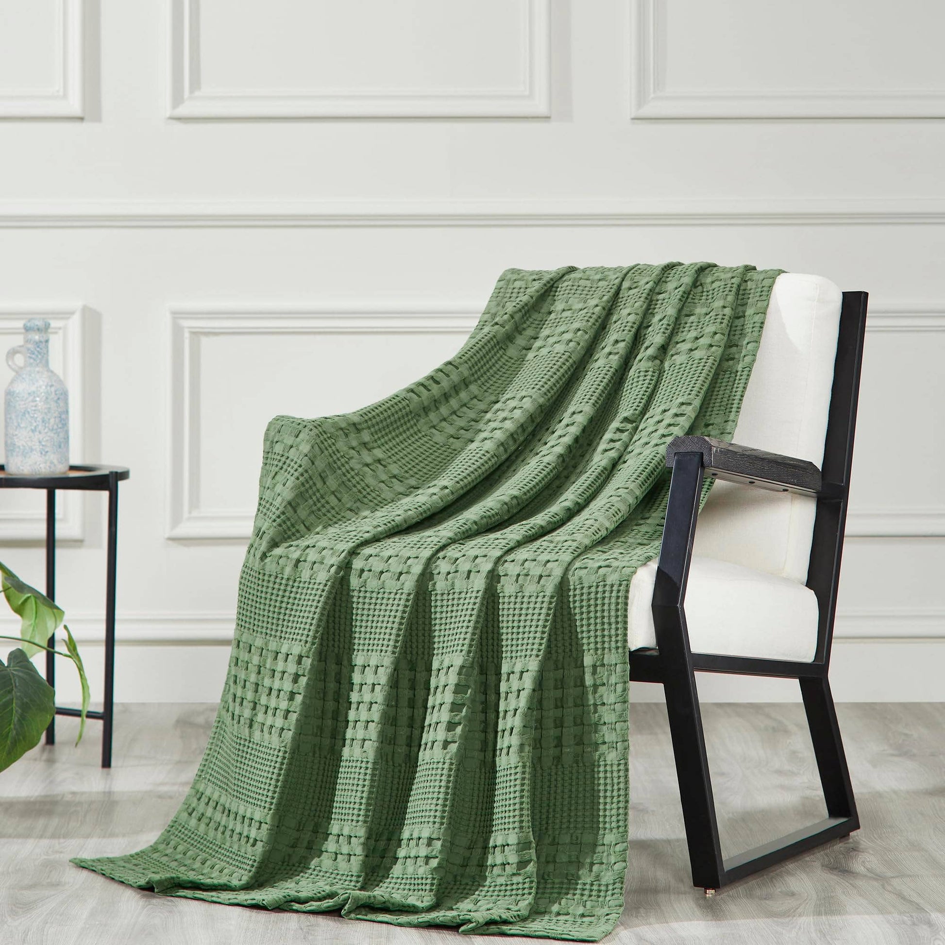 Waffle Weave Olive Green Throw