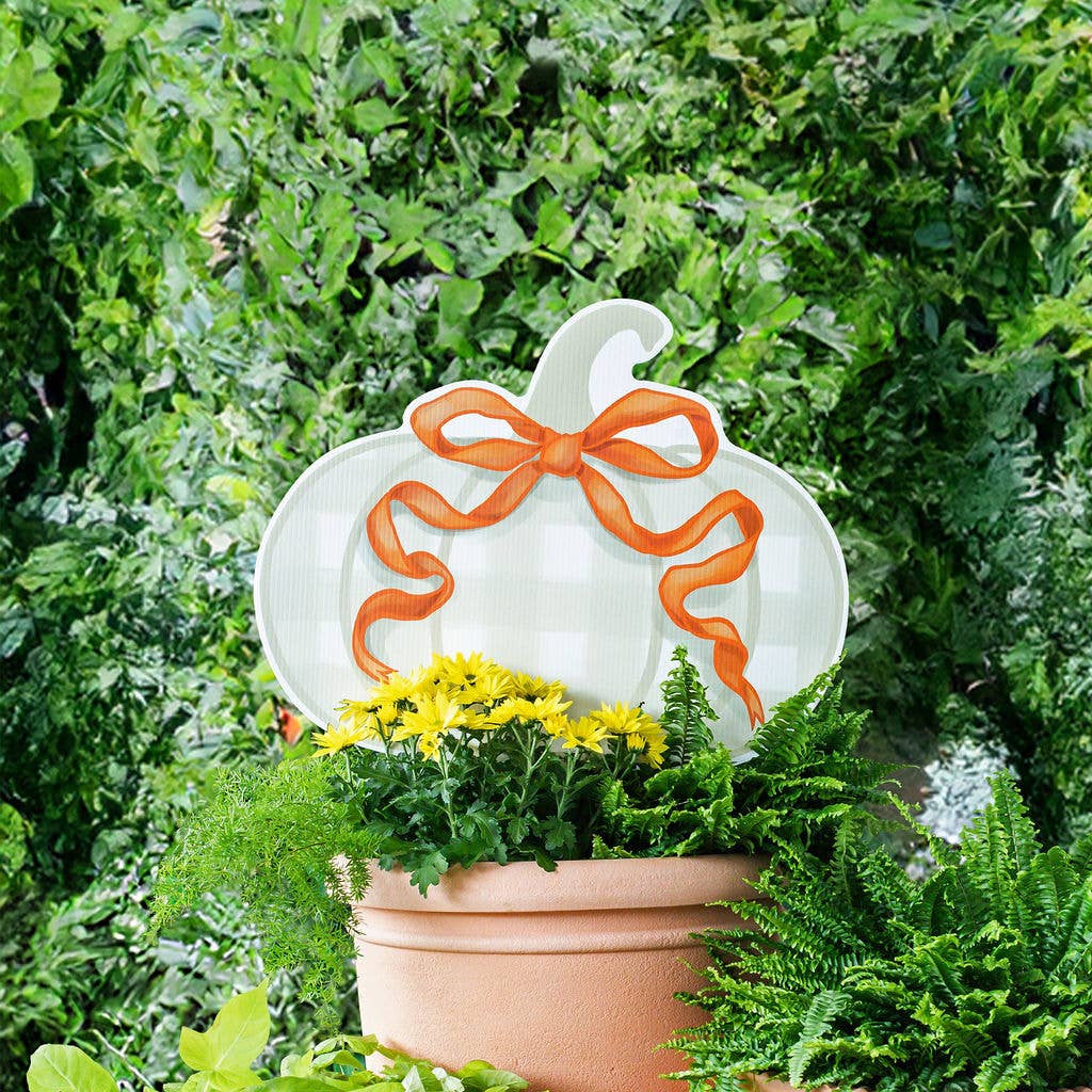 Khaki Gingham Pumpkin with Orange Bow