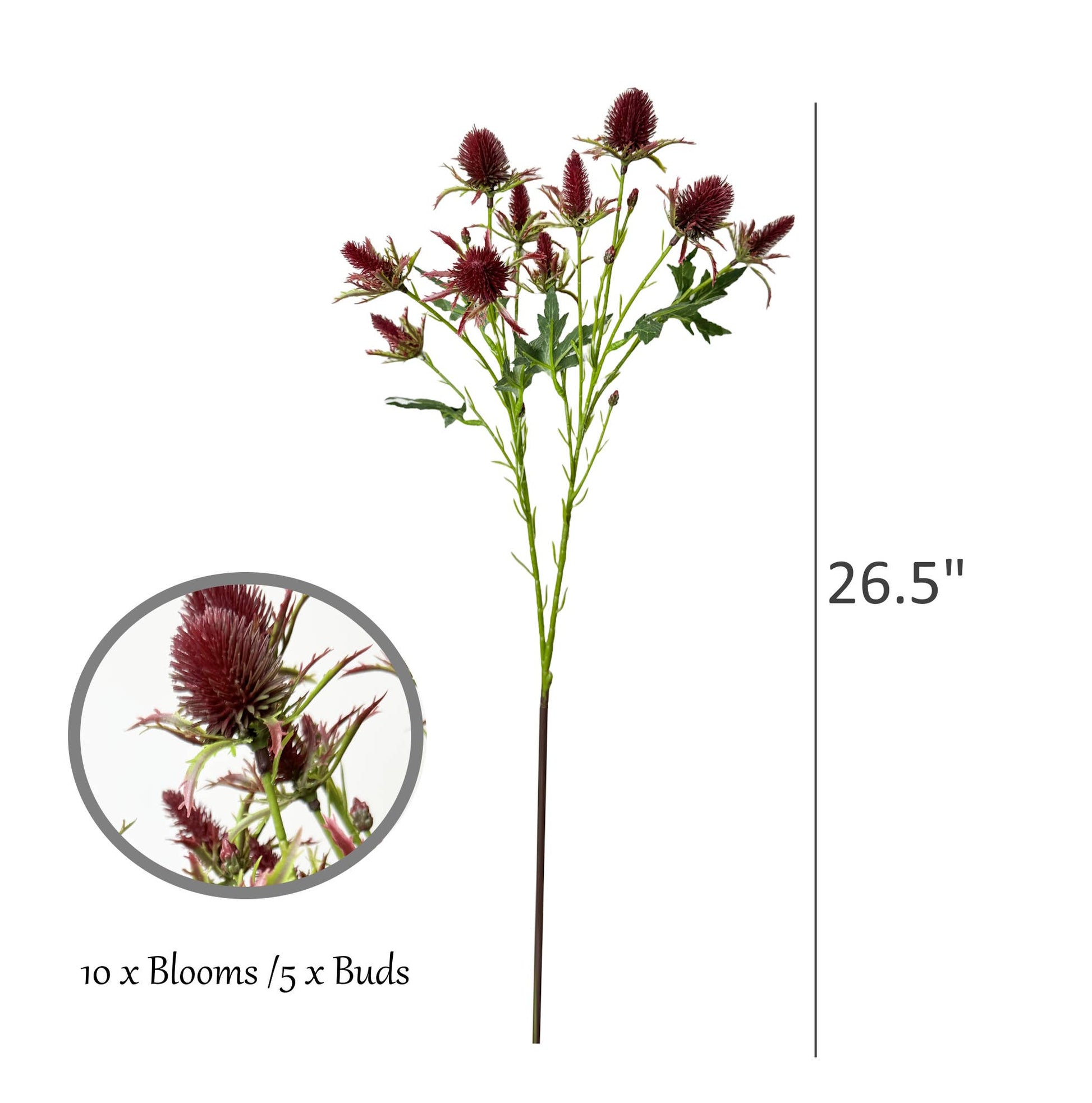 26" Artificial Thistle Eryngium Sea Holly-10Flowers