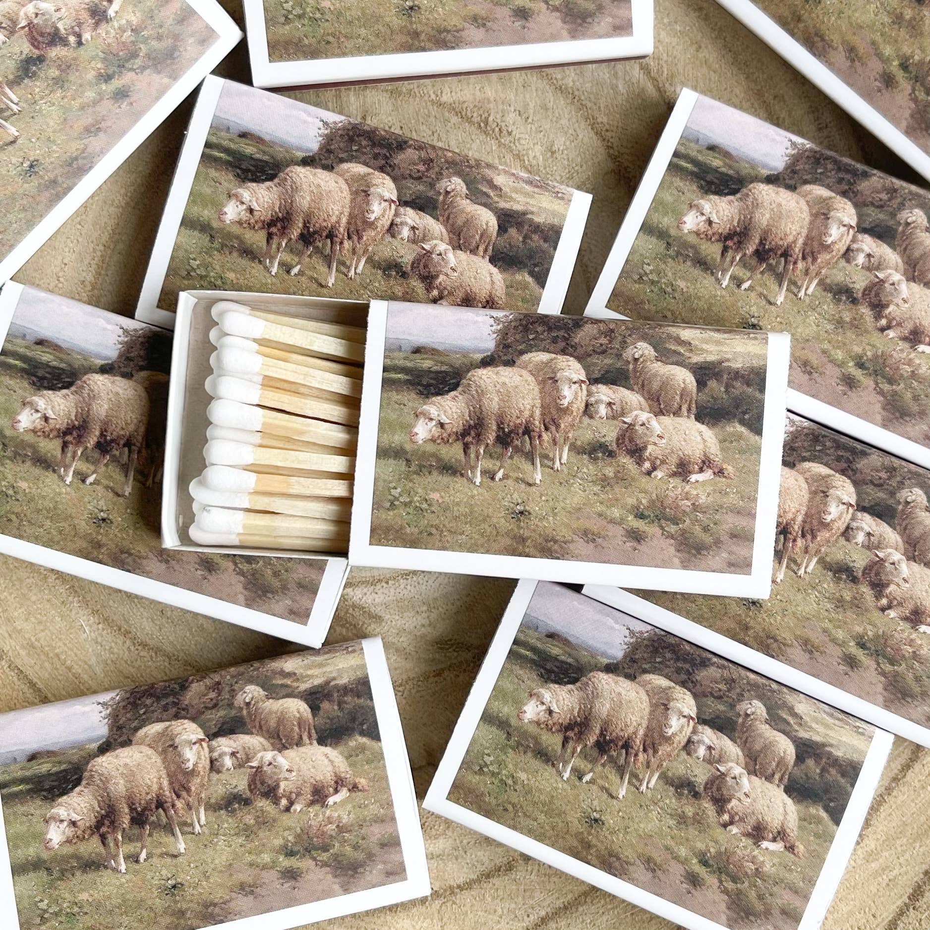 Antique Sheep Match Set // Vintage Landscape