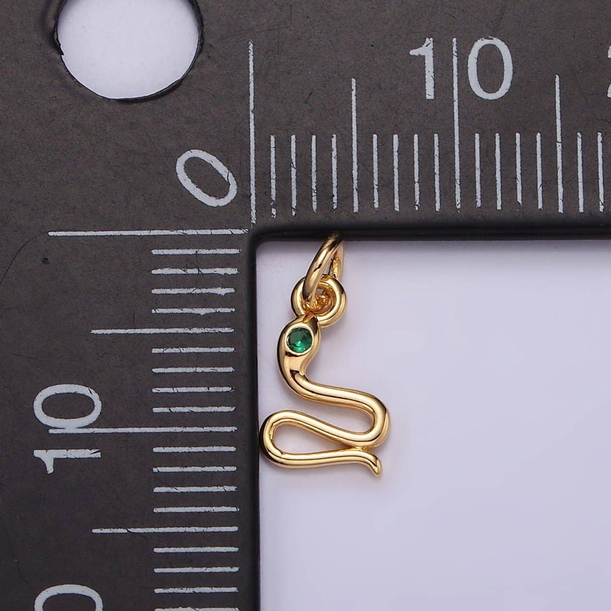 16K Gold Filled Mini Green-Eyed CZ Serpent Snake Charm | N-955