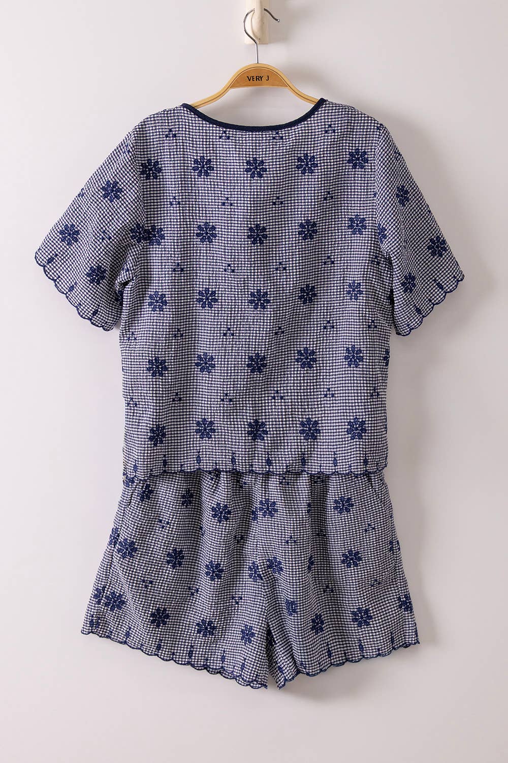 NT12482SET-Floral Embroidery Woven Top & Shorts Set