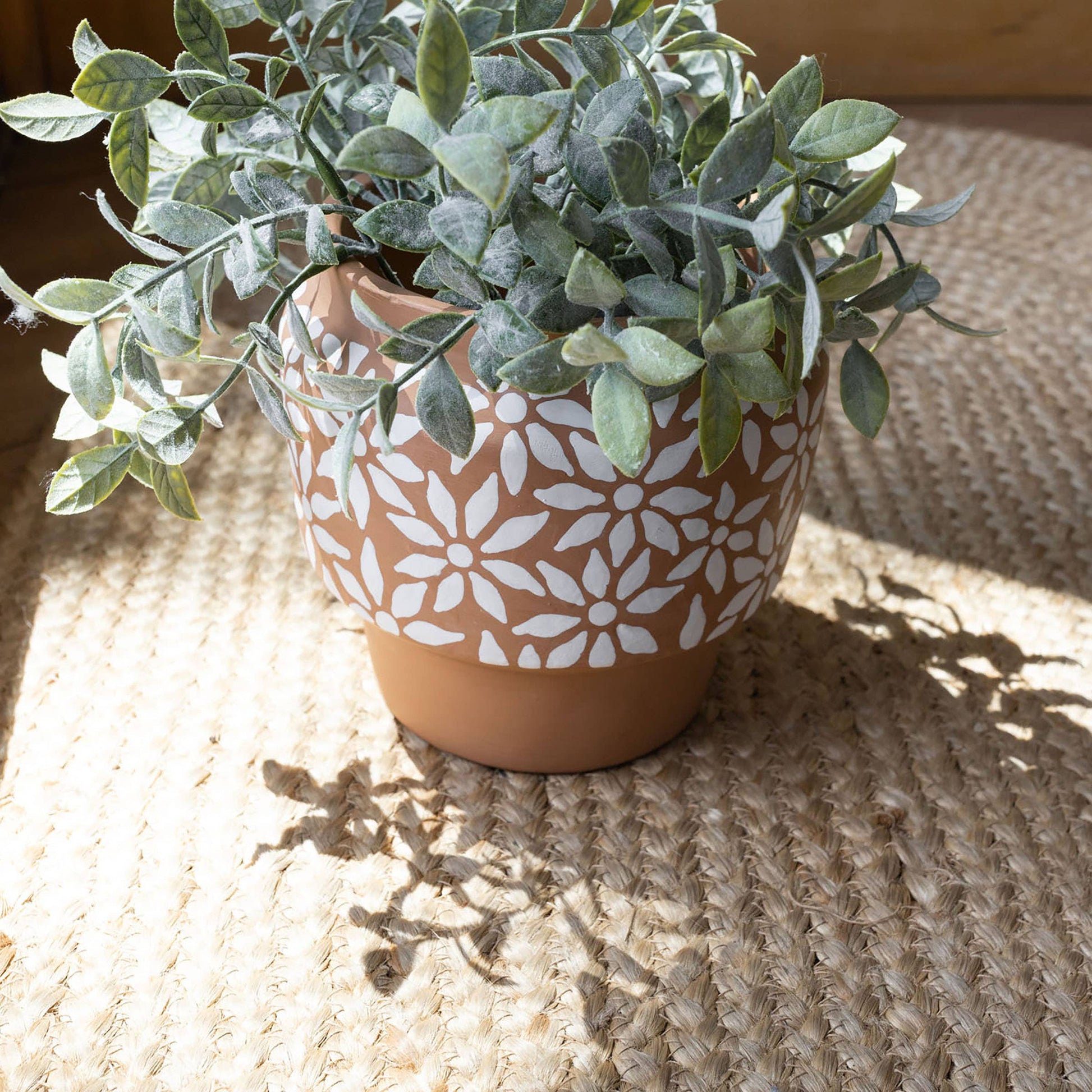 Dover White Floral Terracotta  Planter