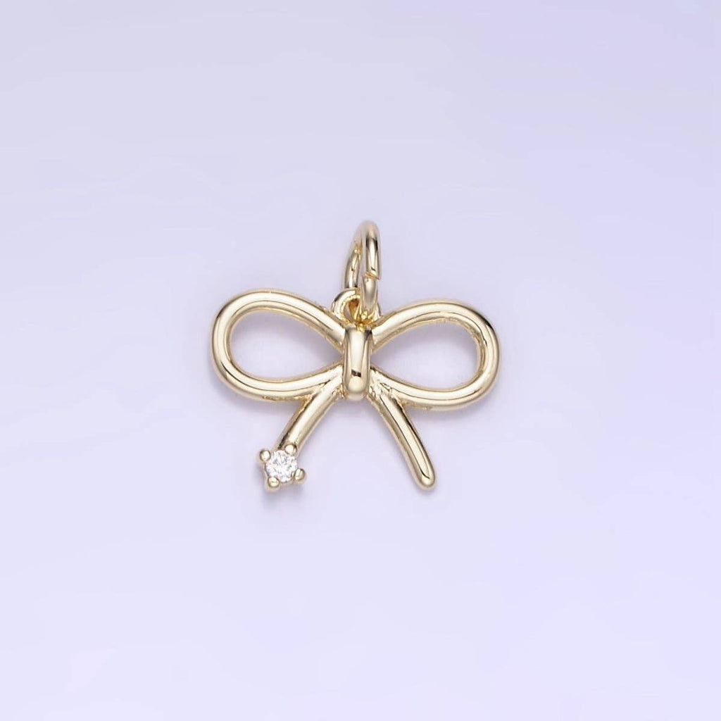 14k Gold Filled 11mm Mini Bow Ribbon CZ Charm | AG662