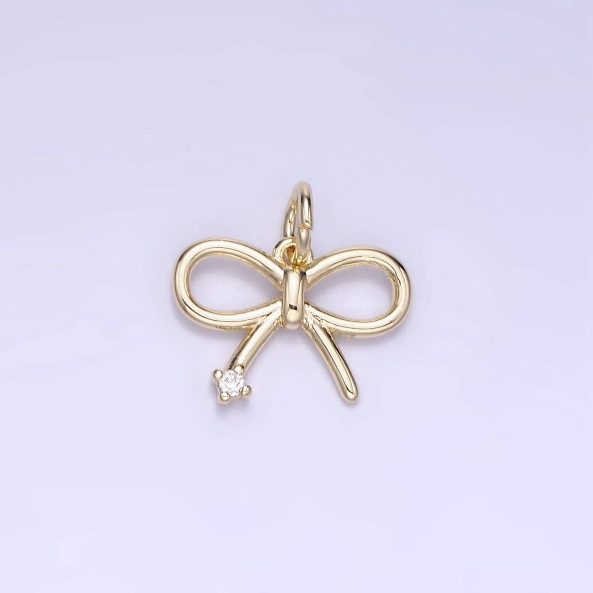 14k Gold Filled 11mm Mini Bow Ribbon CZ Charm | AG662