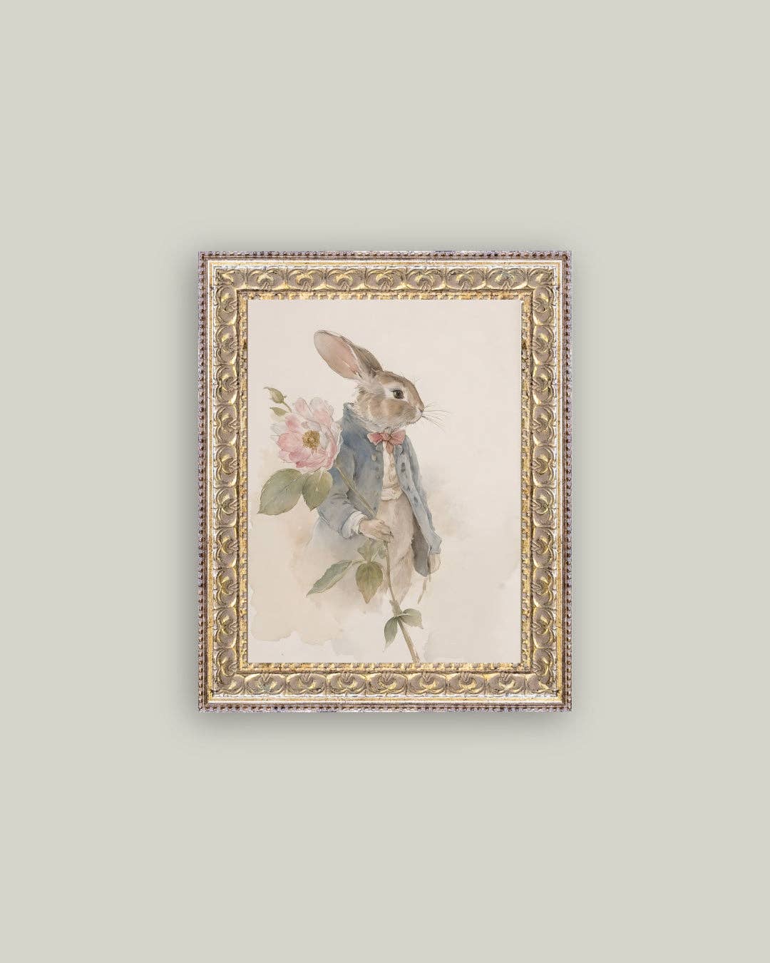 Watercolor Bunny Framed Antique Art