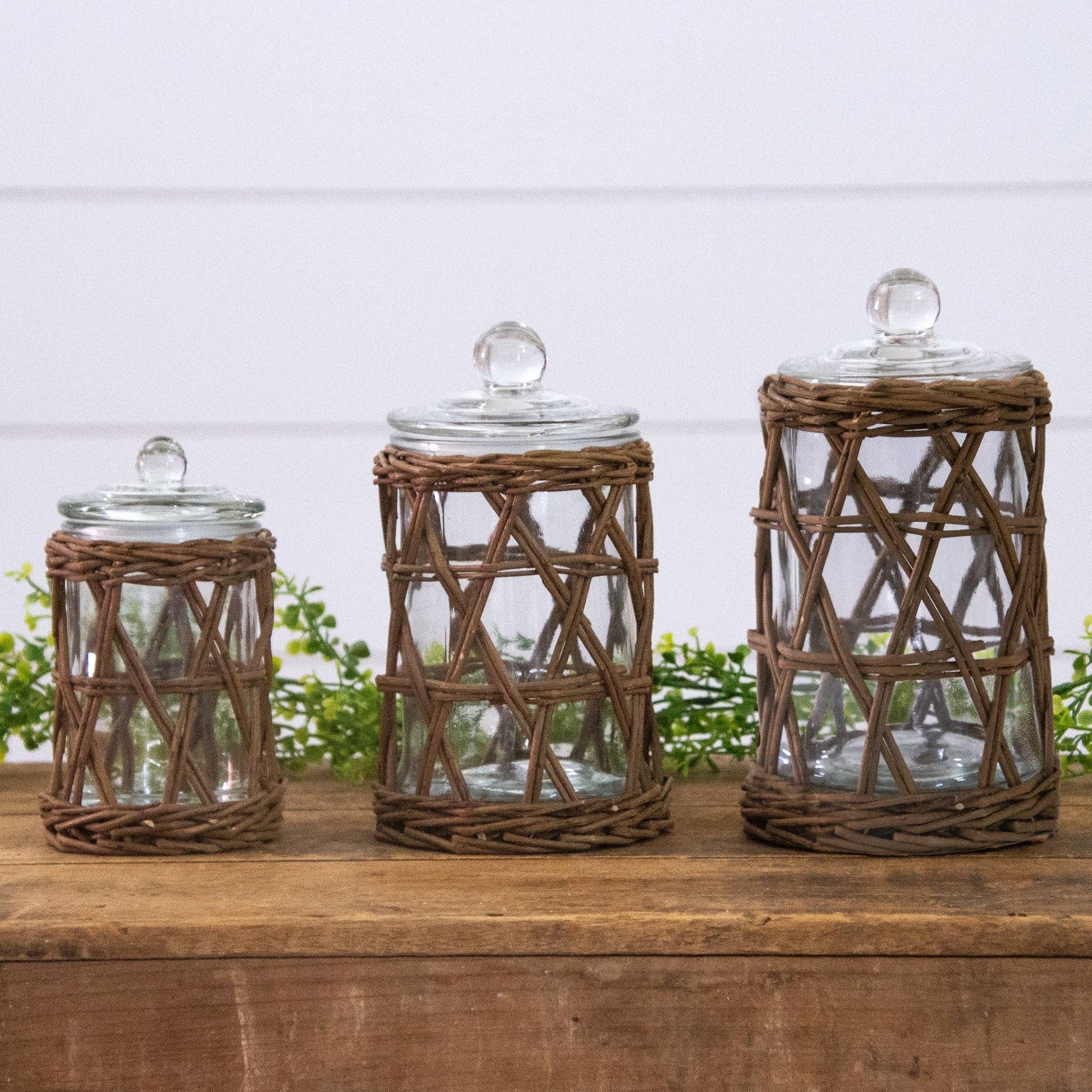 Wicker Wrapped Glass Canister