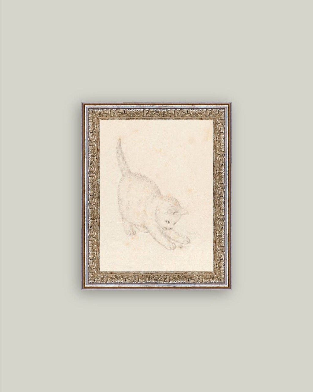 Kitten Sketch Framed Antique Art