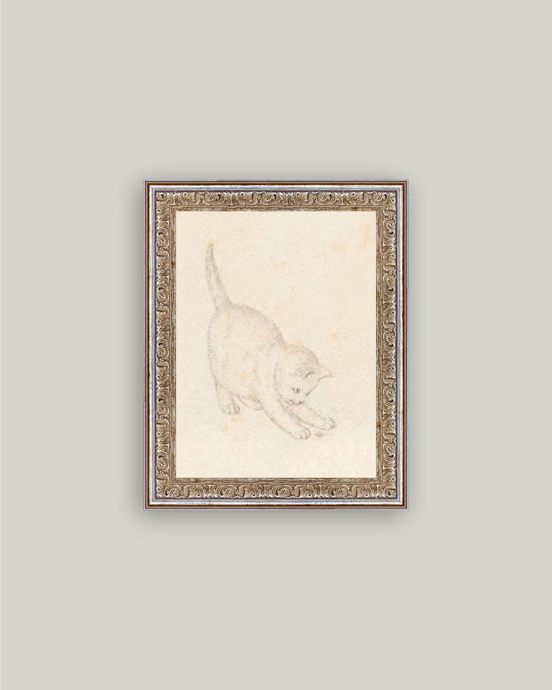 Kitten Sketch Framed Antique Art
