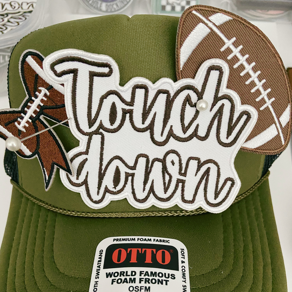 3.5" Touchdown White & Brown -  Embroidered Hat Patch