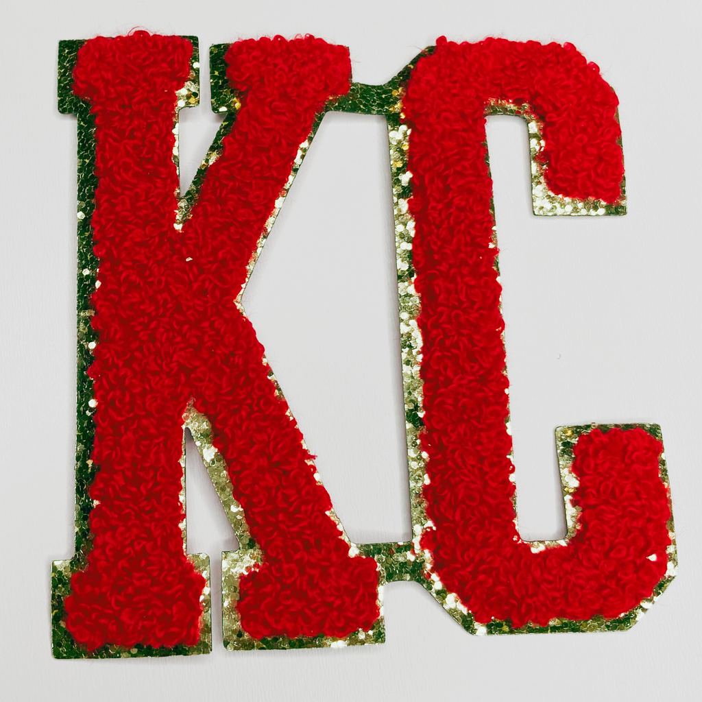 4" KC Chenille Patch 4"  - Red w Gold Varsity