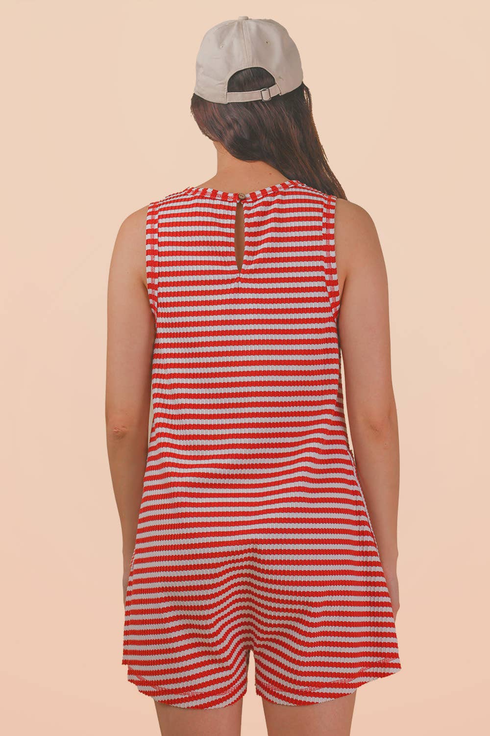 NP70744-Striped Knit Casual Comfy Romper