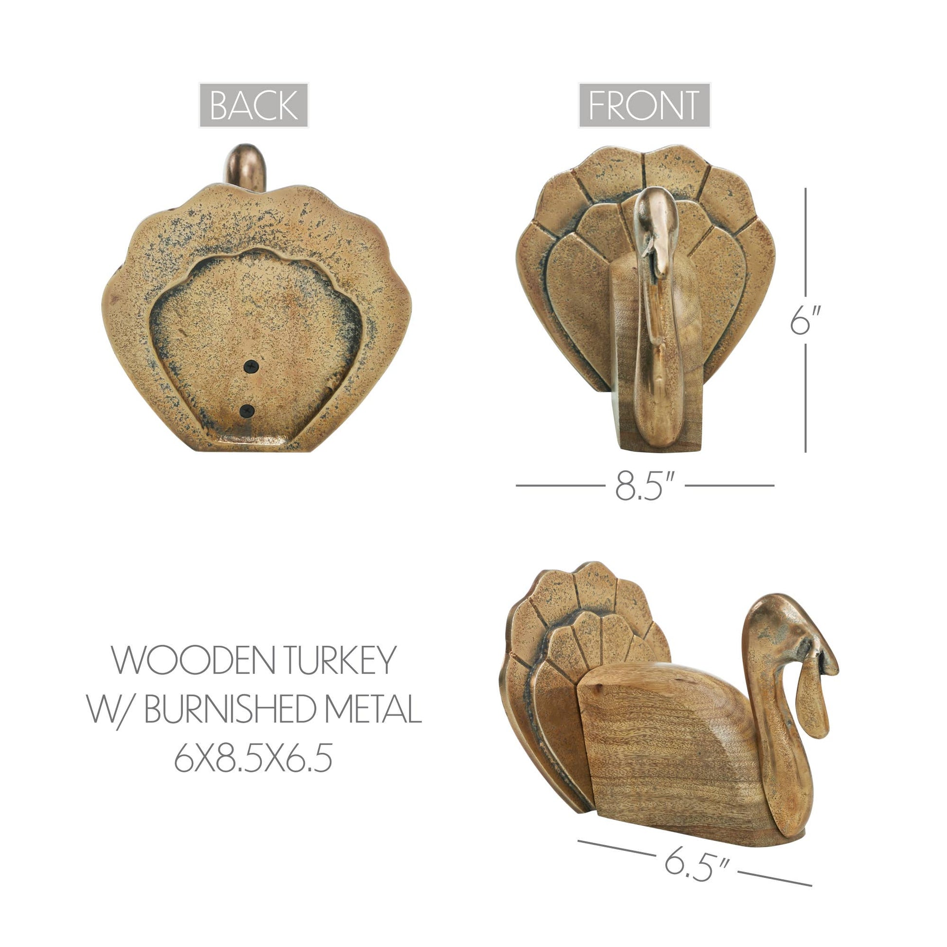 Wooden Turkey w/ Burnished Metal