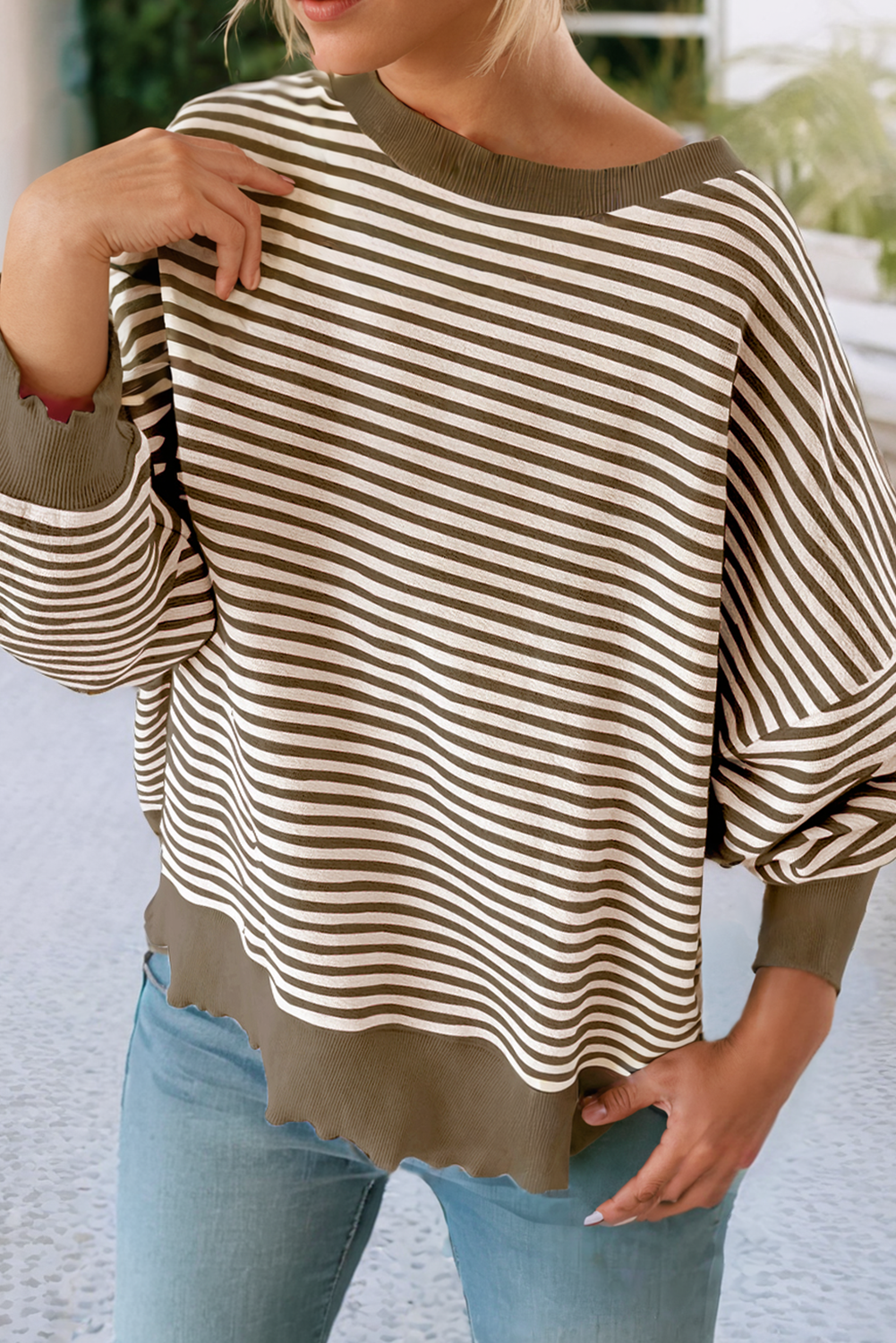 LDC Stripe Long Sleeve Drop Shoulder Top