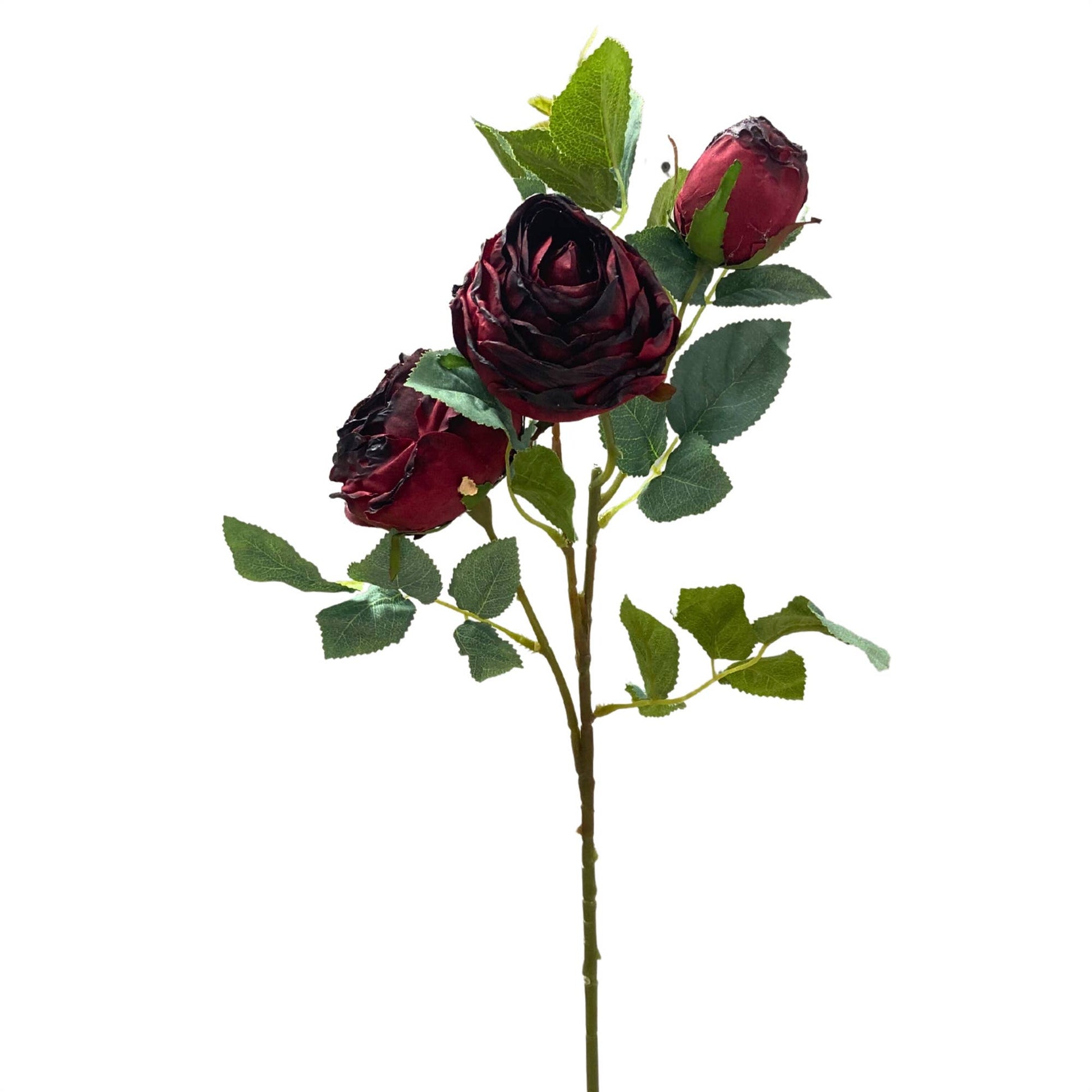 Vintage Garden Rose Spray x 3 25" - Dark Red