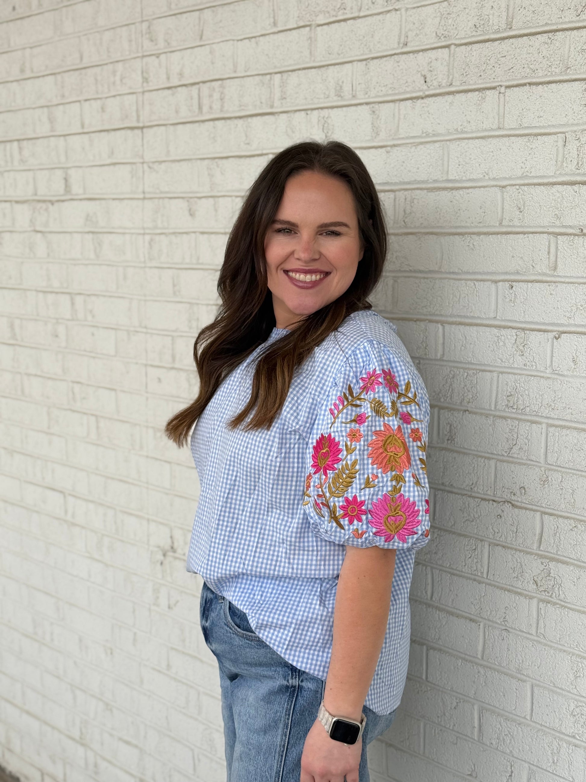 Floral Embroidered Puff Sleeve Blouse