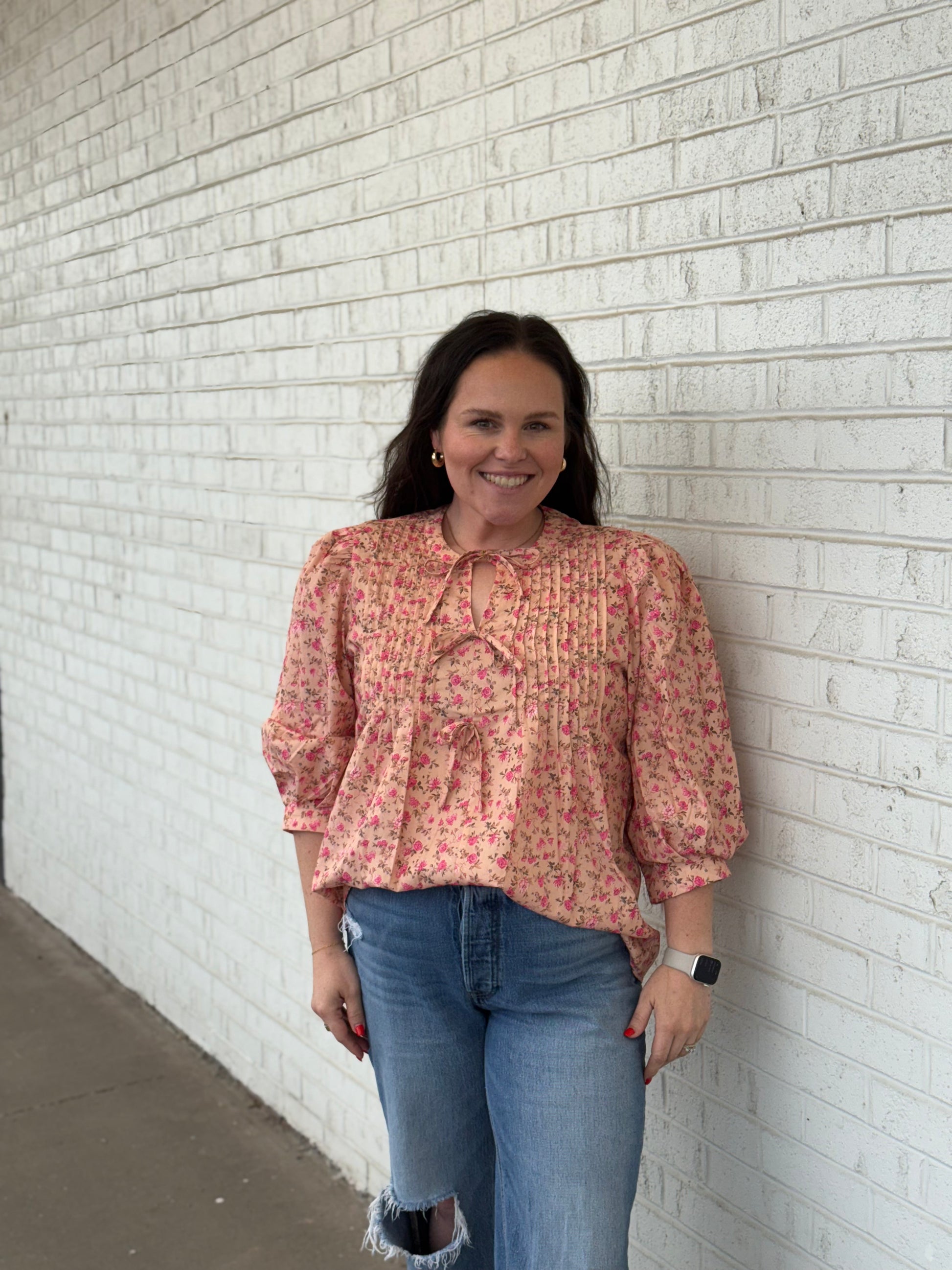 Floral Pleated Tie Front Summer Blouse