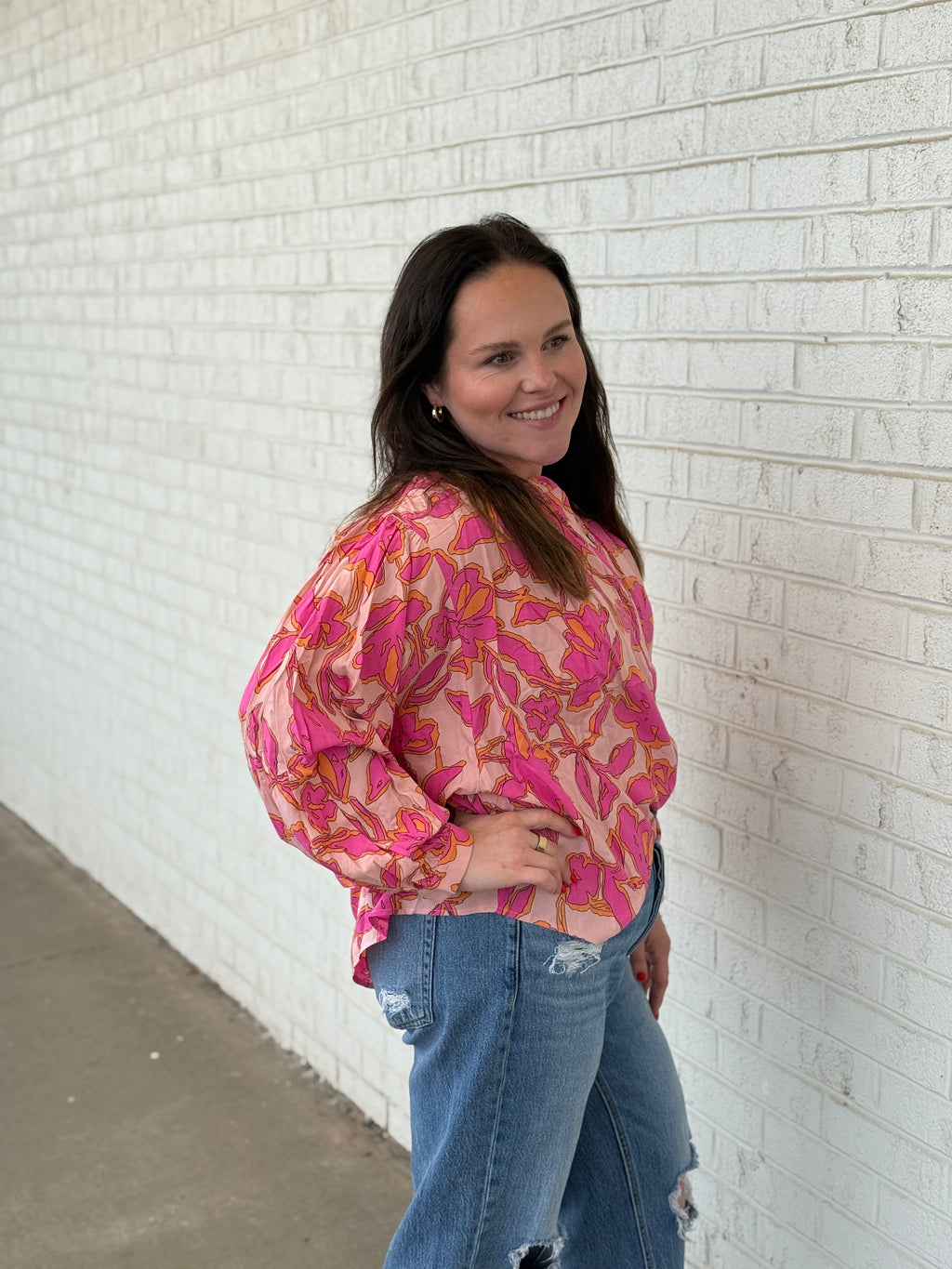 Floral Batwing Sleeve Buttoned Shirt