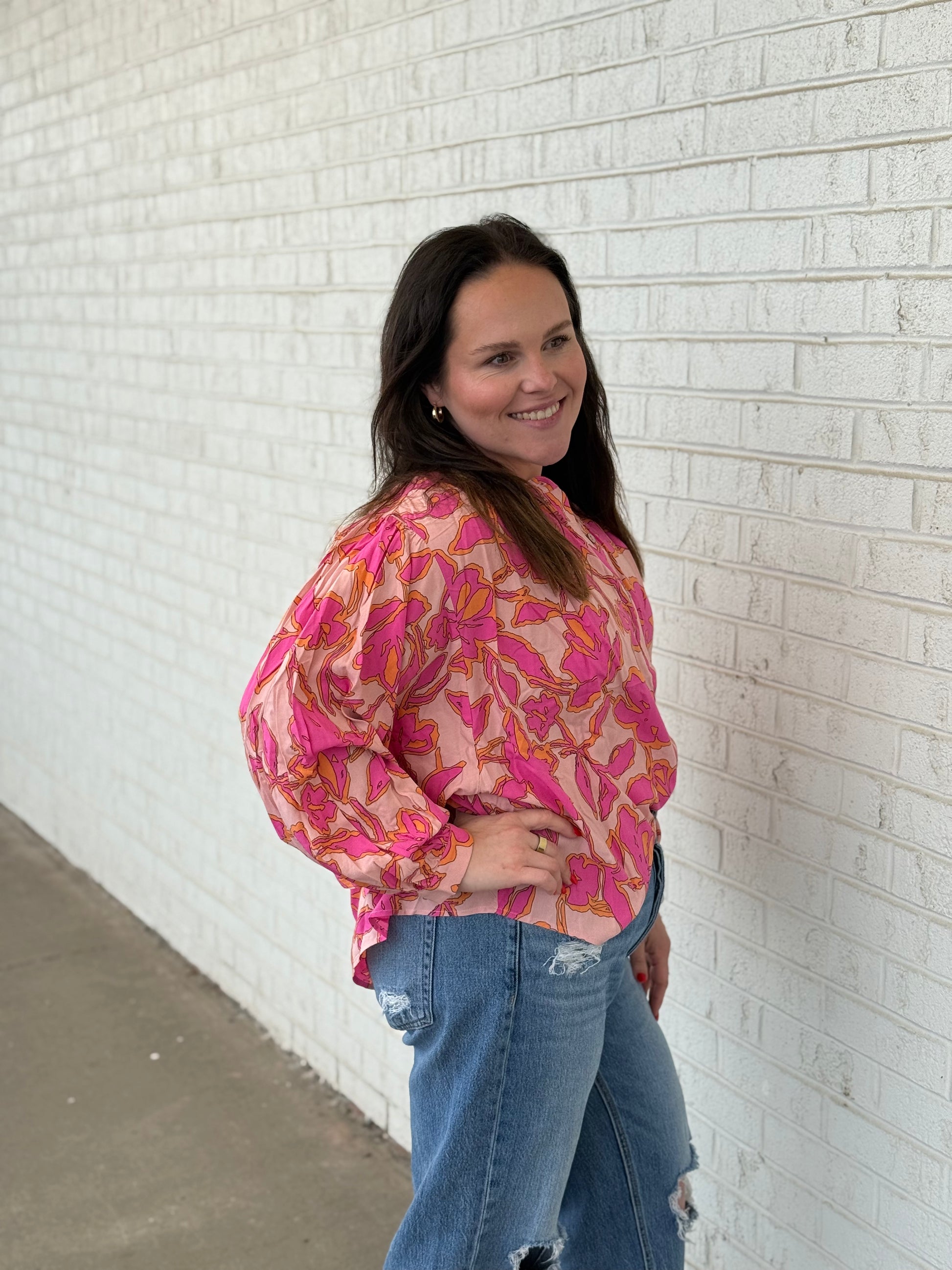 Floral Batwing Sleeve Buttoned Shirt