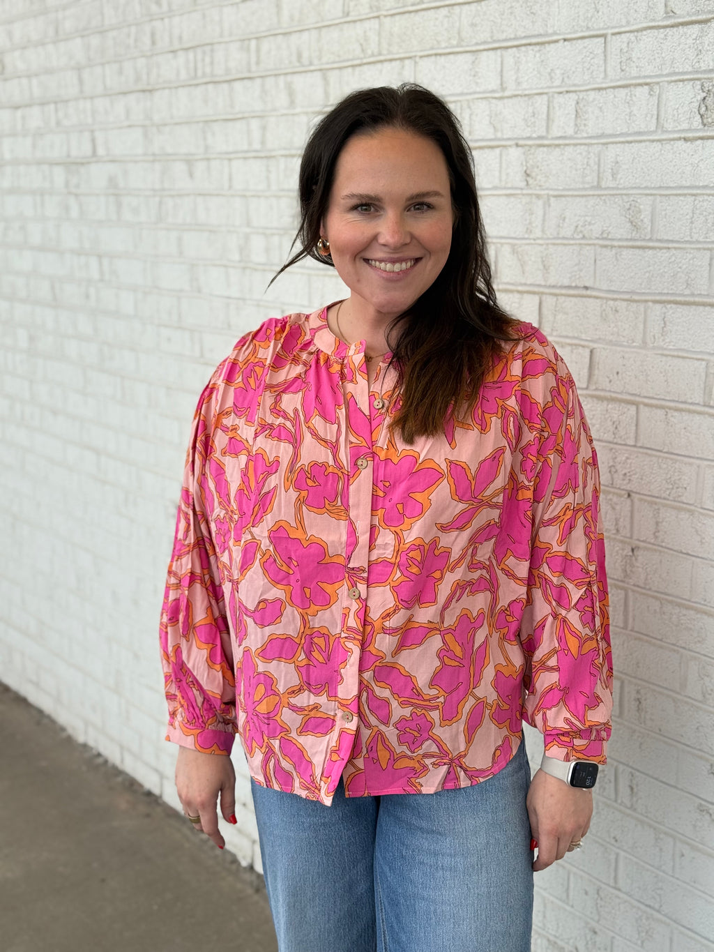 Floral Batwing Sleeve Buttoned Shirt