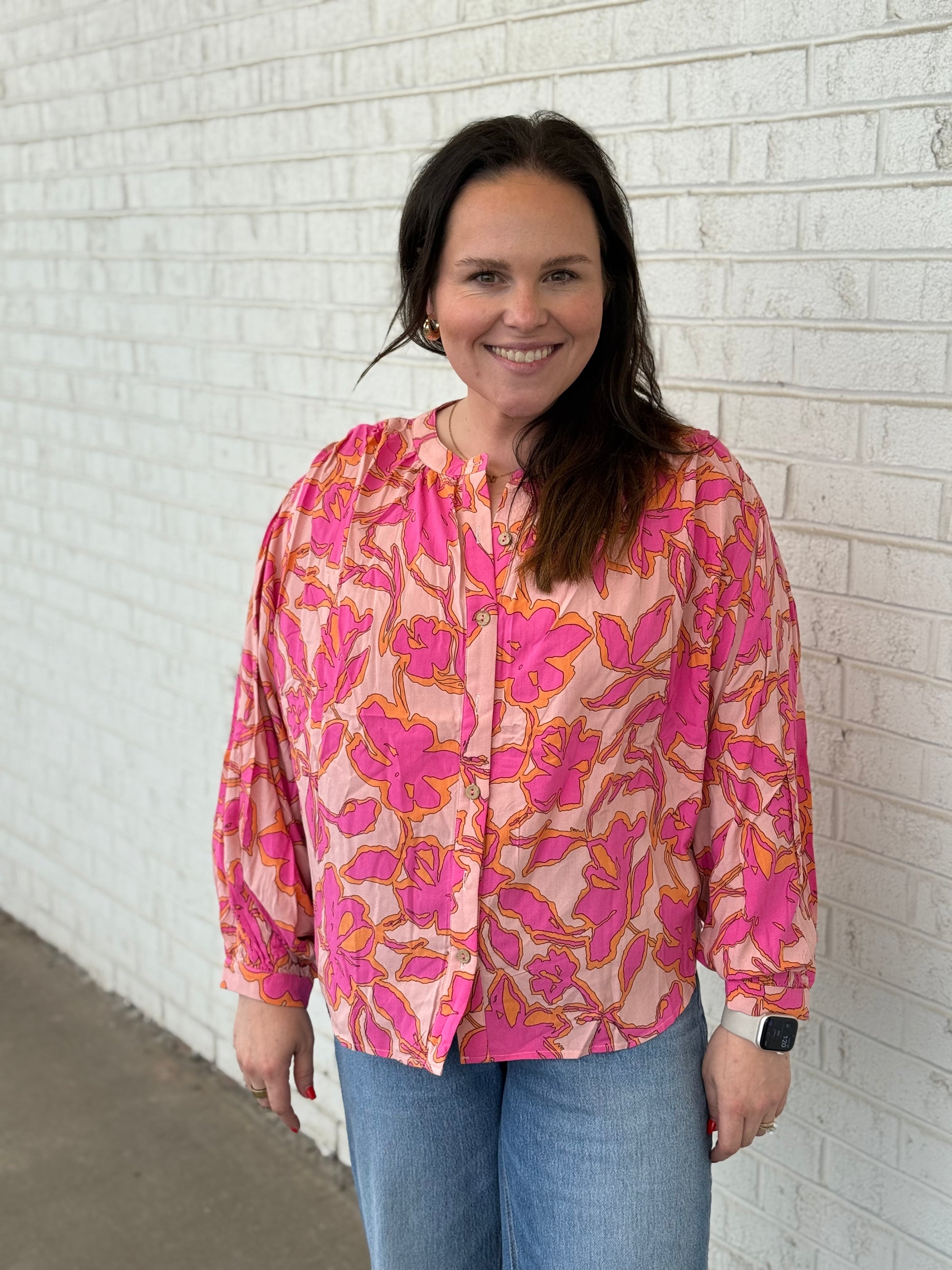 Floral Batwing Sleeve Buttoned Shirt