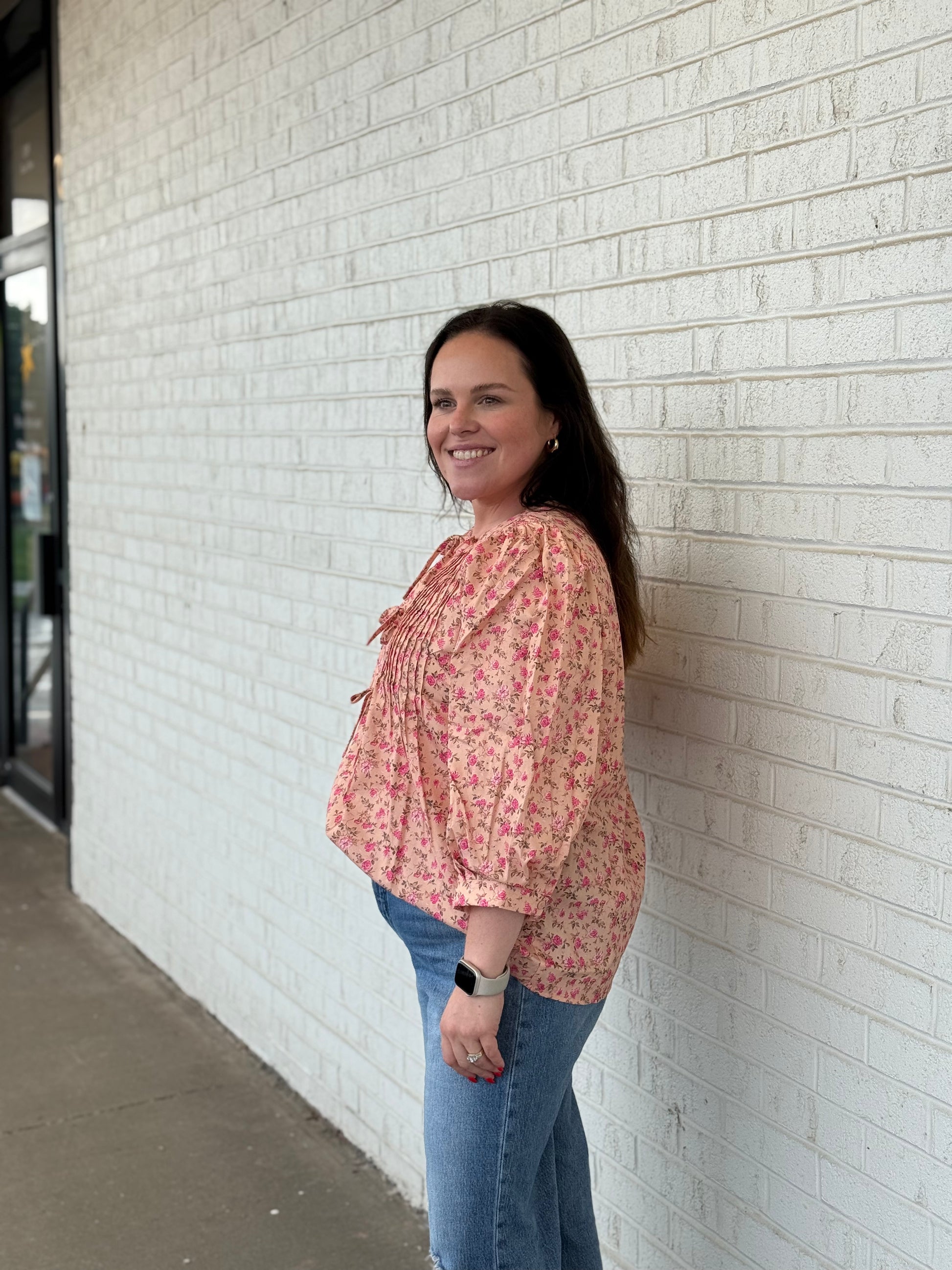 Floral Pleated Tie Front Summer Blouse