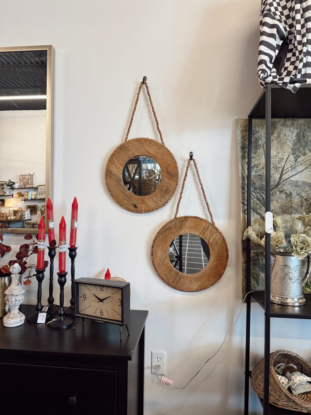 Wood Bead Handle Mirror