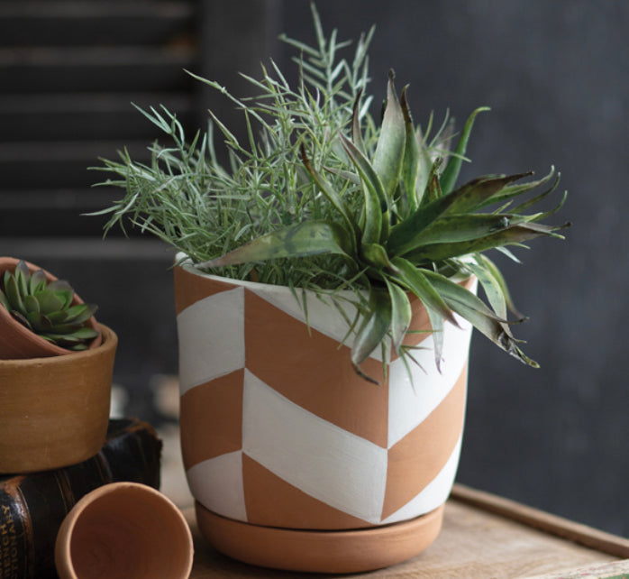 Chevron Tarra Cotta Pot and Plate