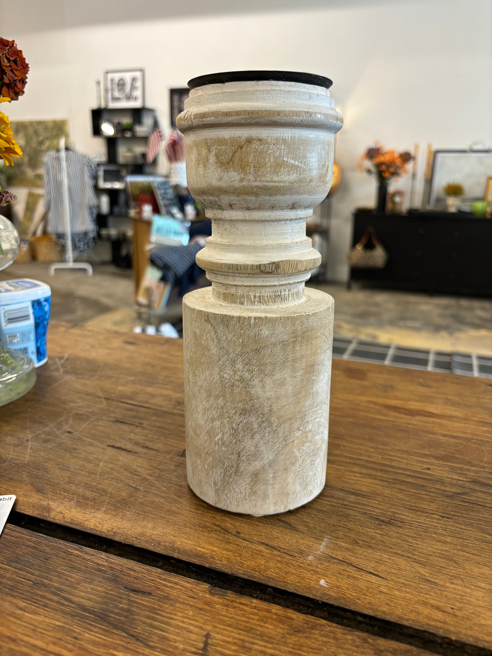 White washed Pillar Candle Holder