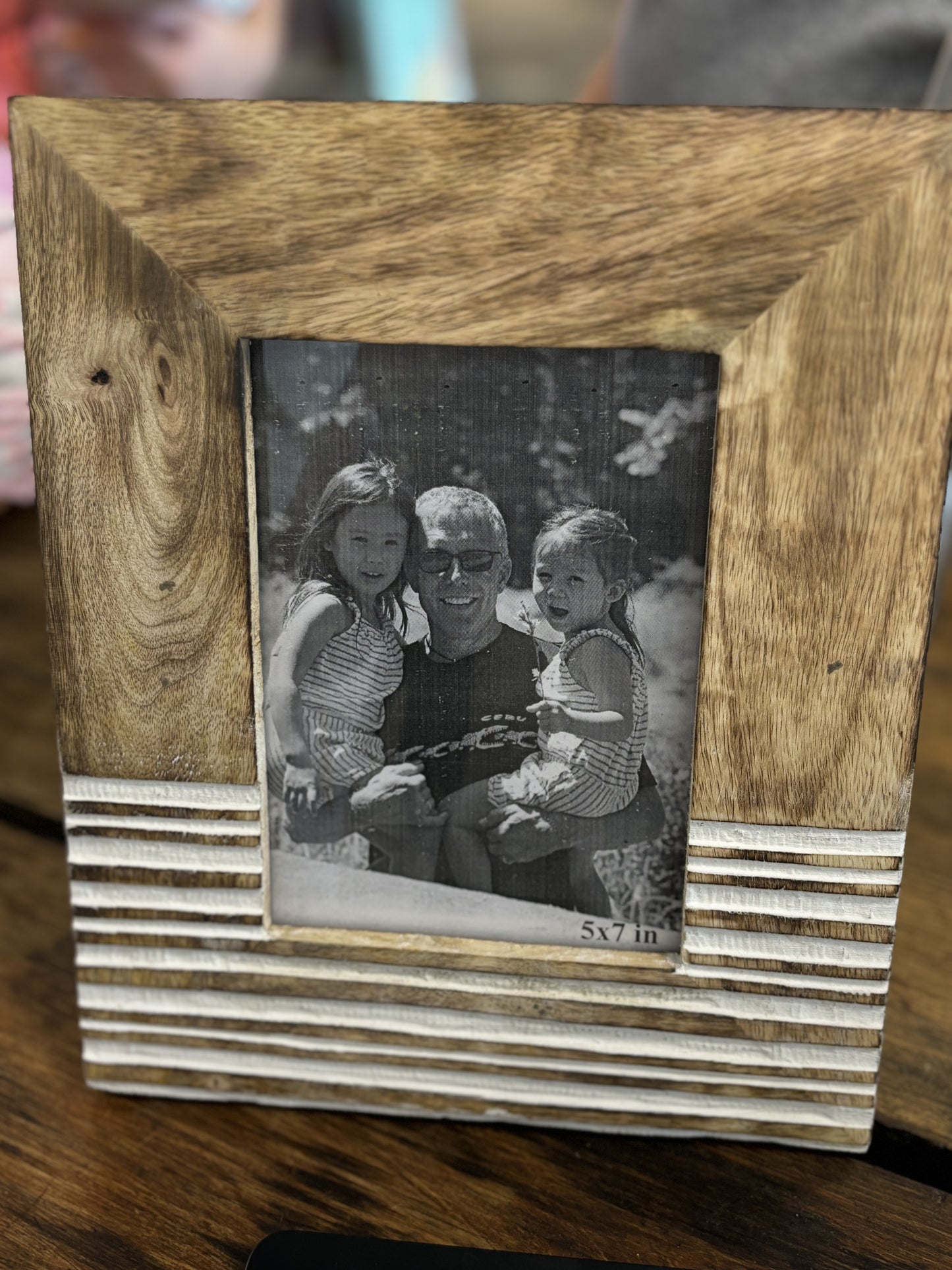 Wood w/White Stripes Picture Frame