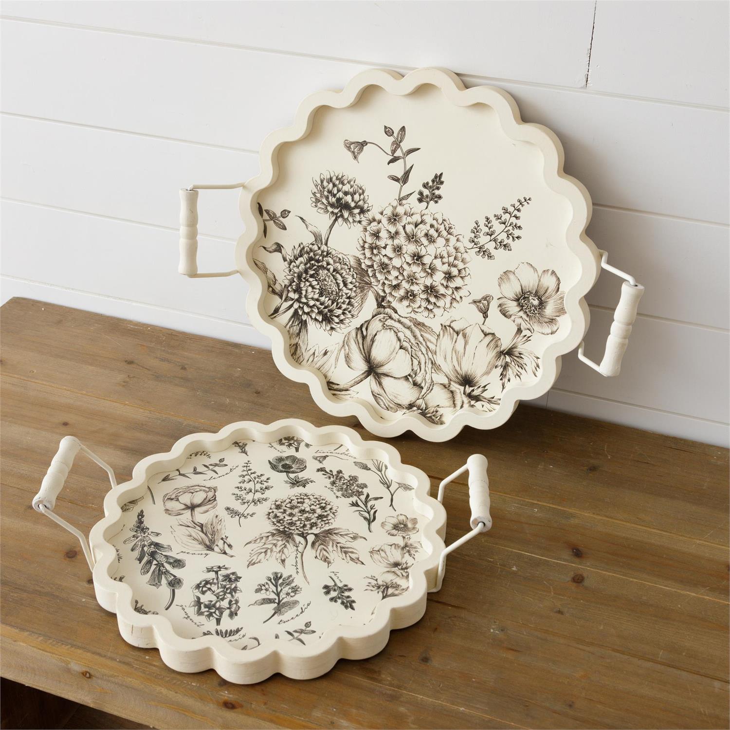 Scalloped White and Black Trays