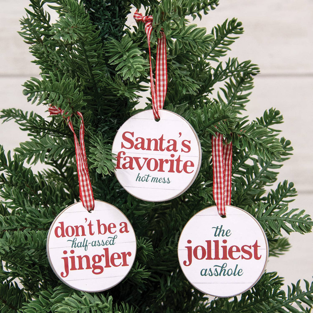 Half-Assed Jingler Round Ornament w/Ribbon - 3 Asstd.