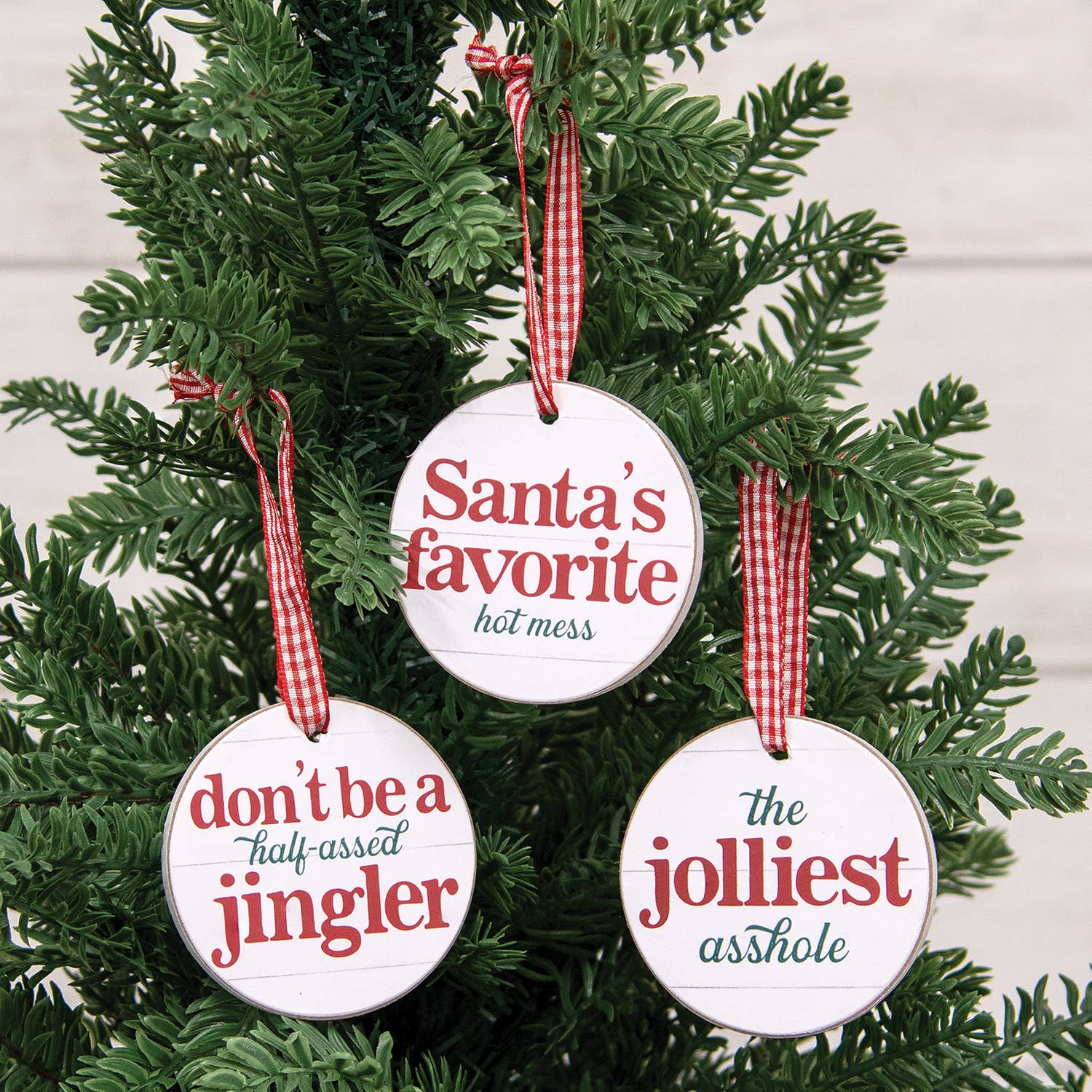 Half-Assed Jingler Round Ornament w/Ribbon - 3 Asstd.