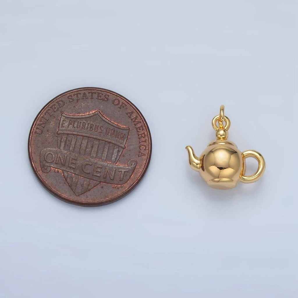 24K Gold Filled Minimalist Tea Pot Drink Mini Multidimensional Charm | AG591