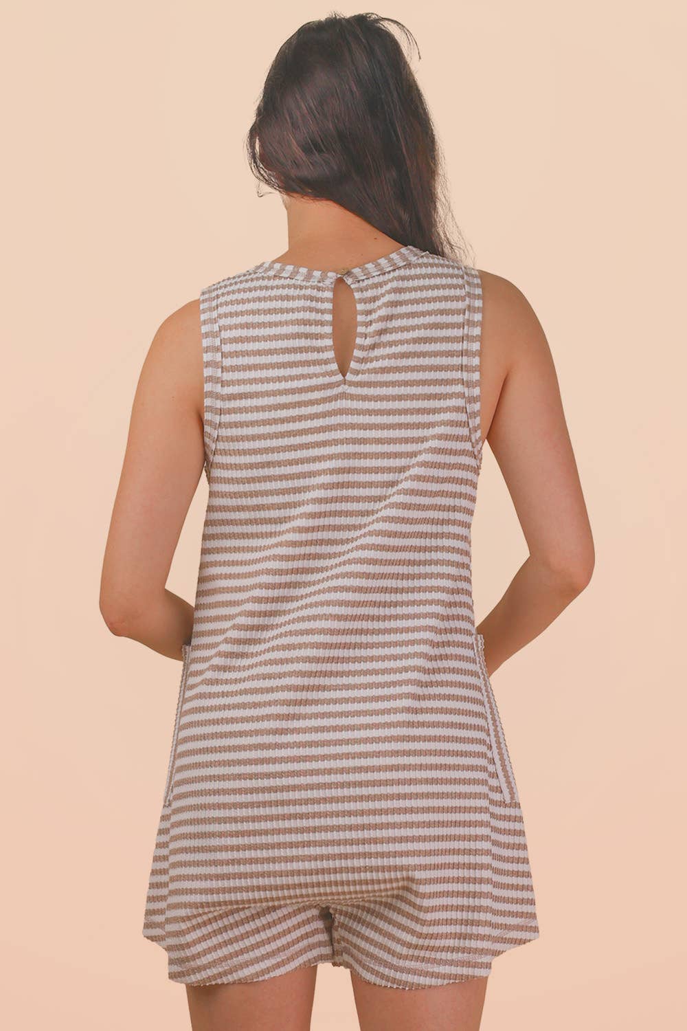 NP70744-Striped Knit Casual Comfy Romper
