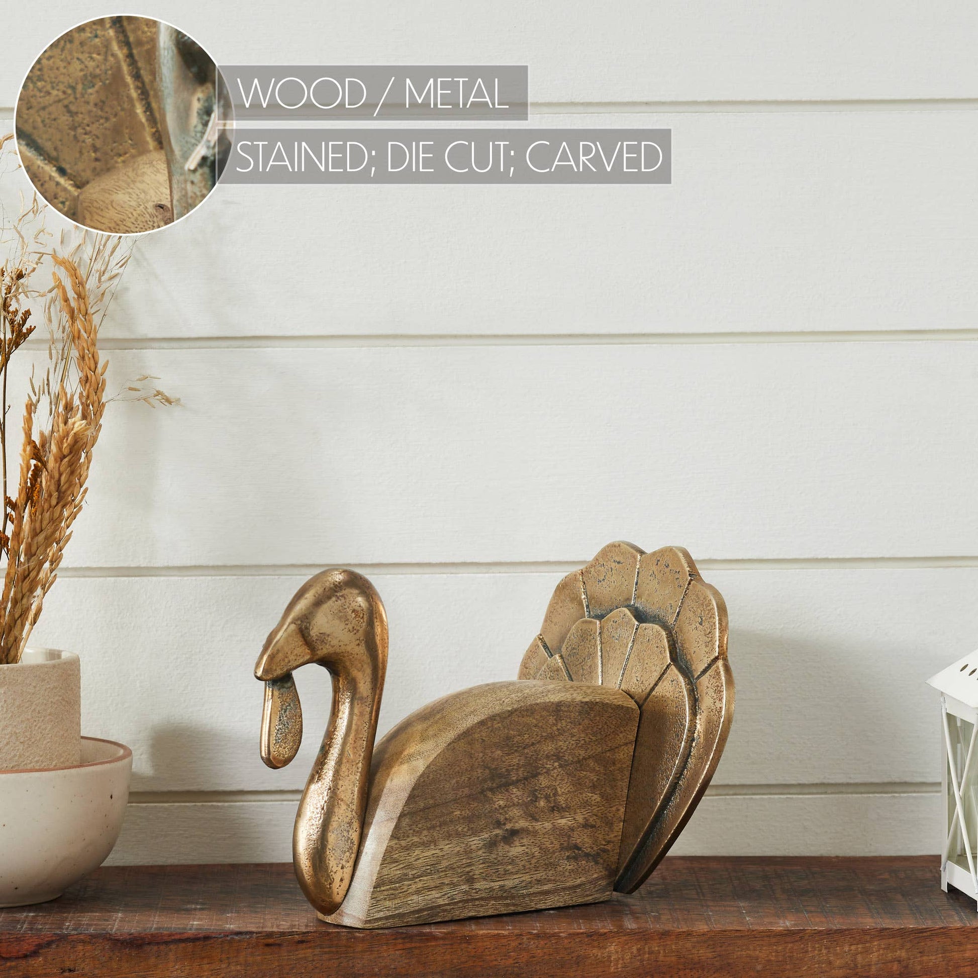 Wooden Turkey w/ Burnished Metal