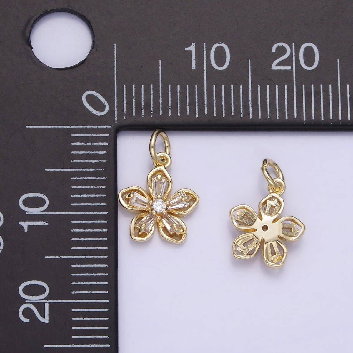 14K Gold Filled Clear CZ Baguette Petal Flower Mini Charm | AG727