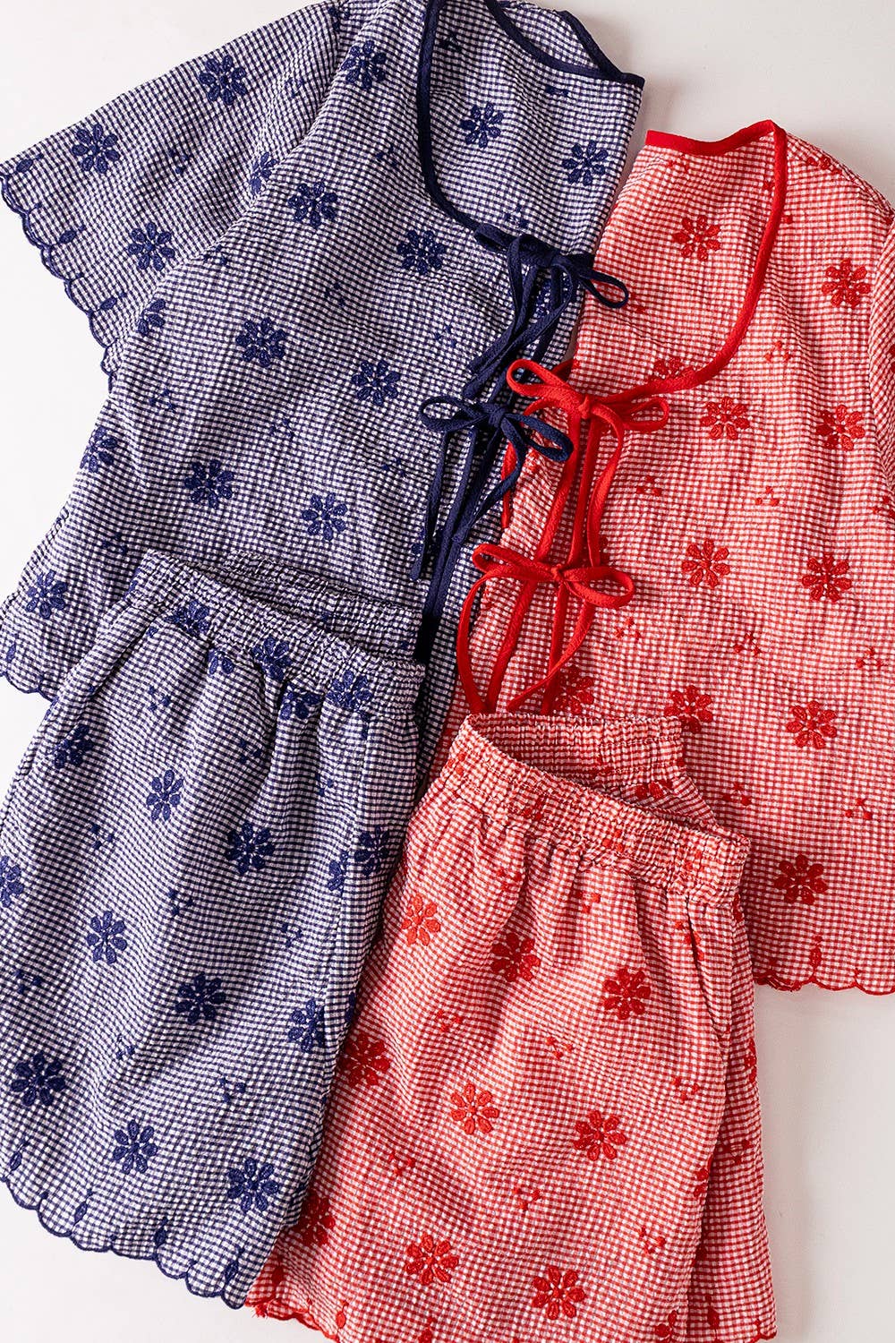 NT12482SET-Floral Embroidery Woven Top & Shorts Set