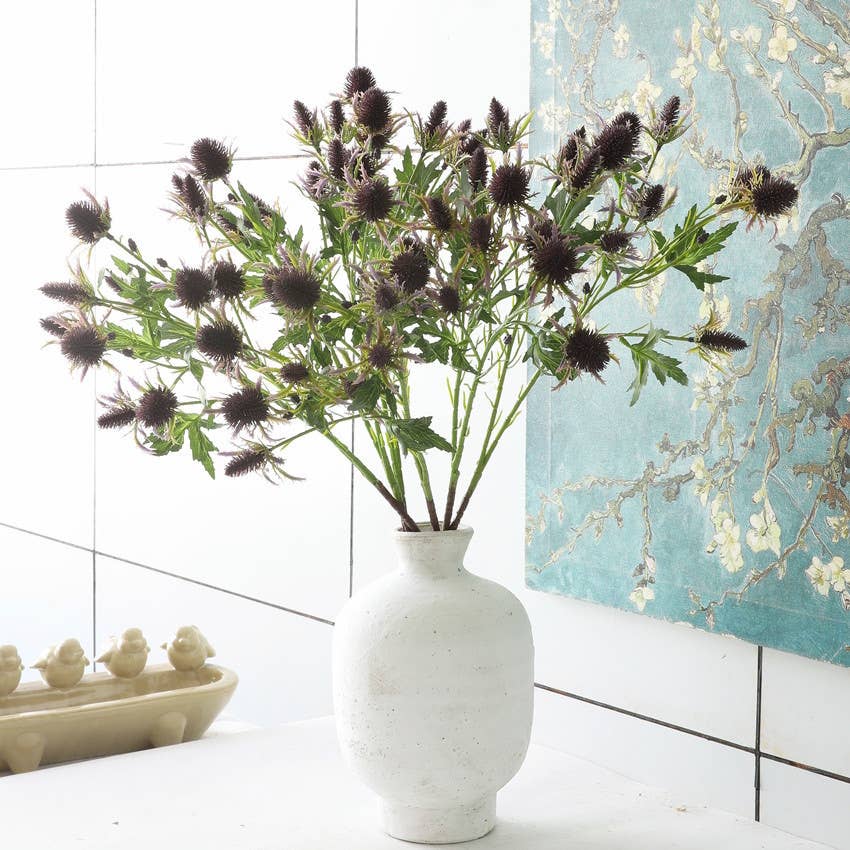 26" Artificial Thistle Eryngium Sea Holly-10Flowers