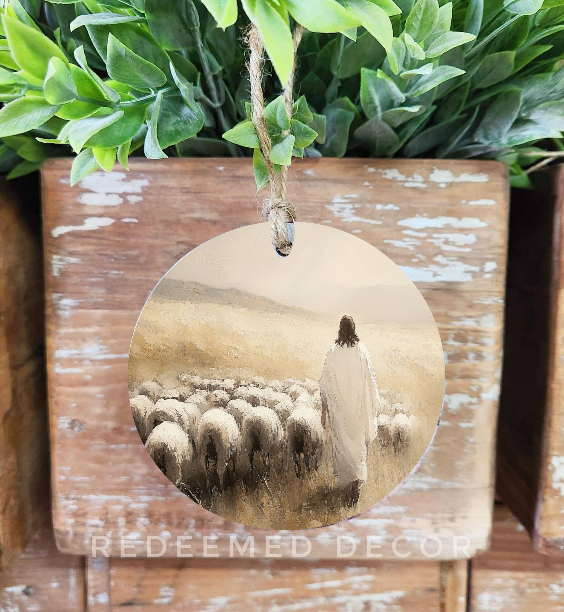 Wood Ornament Jesus Sheep