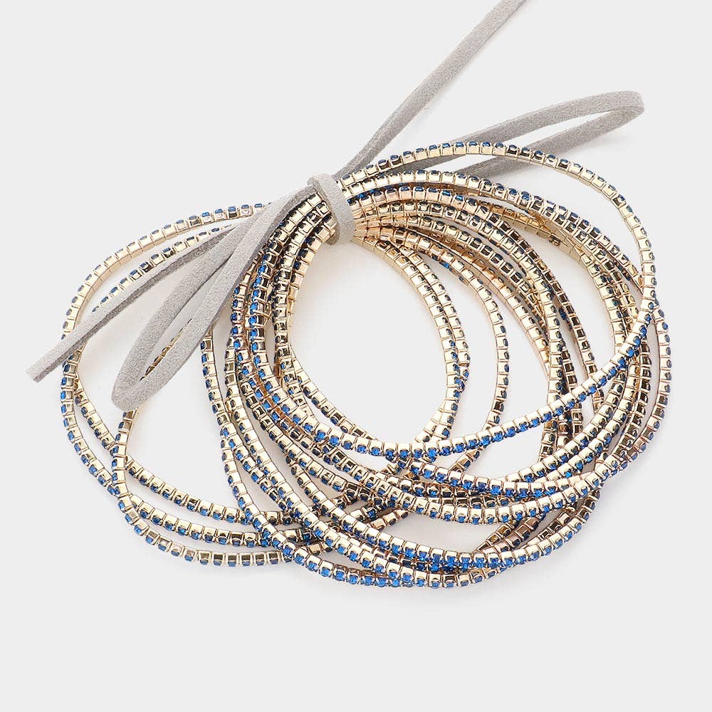 12PCS - Ribbon Colorful Rhinestone Layered Stretch Bracelets