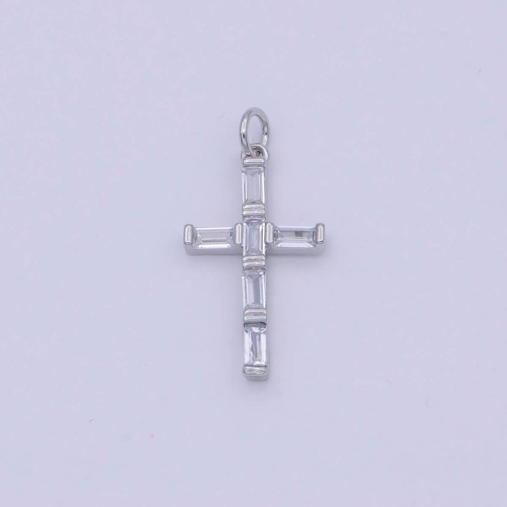 Dainty Silver Cross Charm Baguette CZ Cross charm for Bracelet Earring Necklace W-179