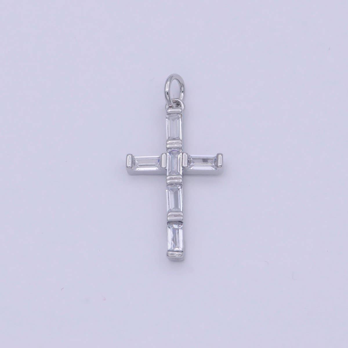 Dainty Silver Cross Charm Baguette CZ Cross charm for Bracelet Earring Necklace W-179