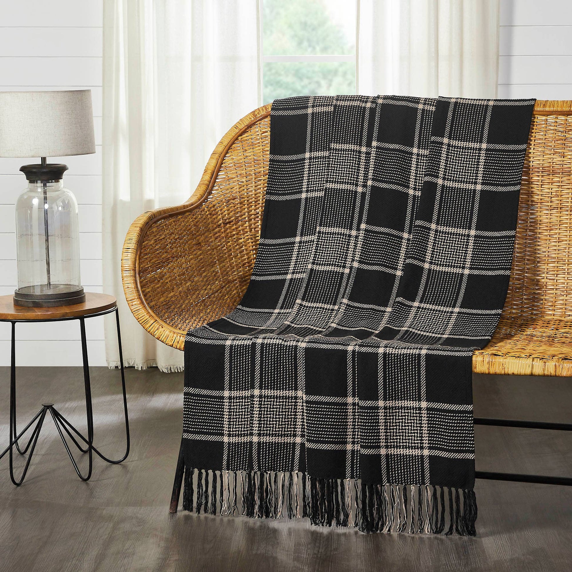 Eston Black Tan Plaid Throw