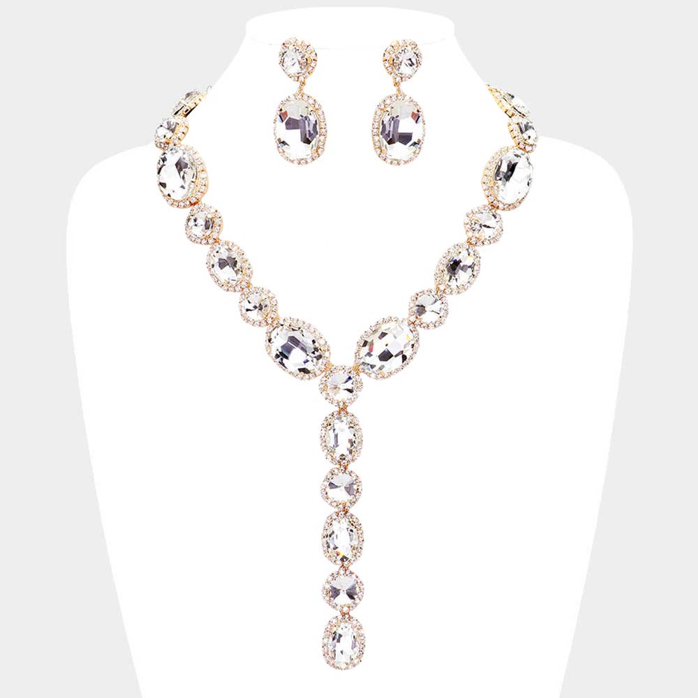 Glass Crystal Rhinestone Y Evening Necklace