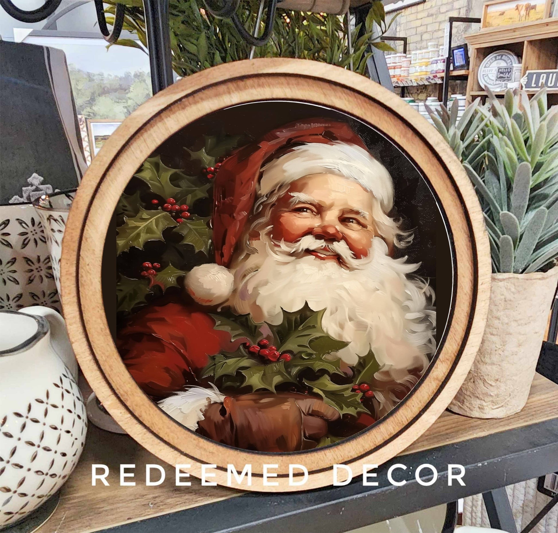 8" Round Vintage Santa Art